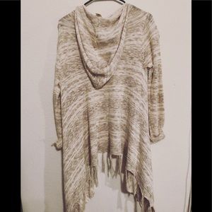 Long hooded cream and white sweater
